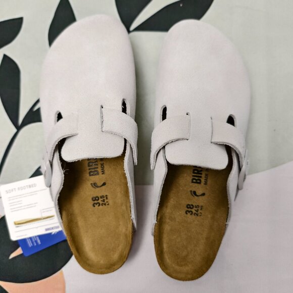 NWT - Women's White Suede Birkenstock Boston Shoes - Narrow Fit - Picture 2 of 5